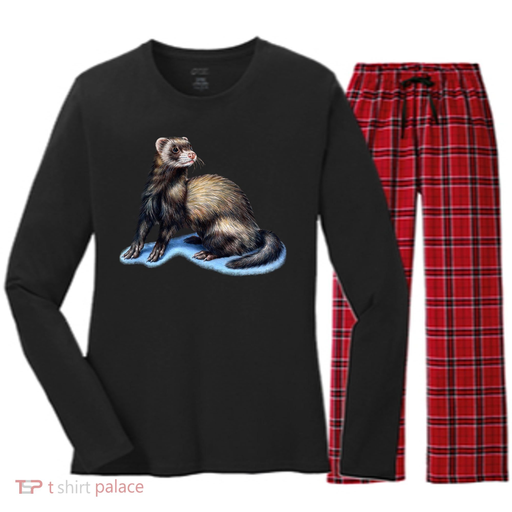 Ferret Wildlife Women's Long Sleeve Flannel Pajama Set 
