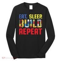Funny Eat Sleep Build Repeat Building Funny Builders Long Sleeve Shirt thumb 0