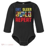 Funny Eat Sleep Build Repeat Building Funny Builders Baby Long Sleeve Bodysuit thumb 0