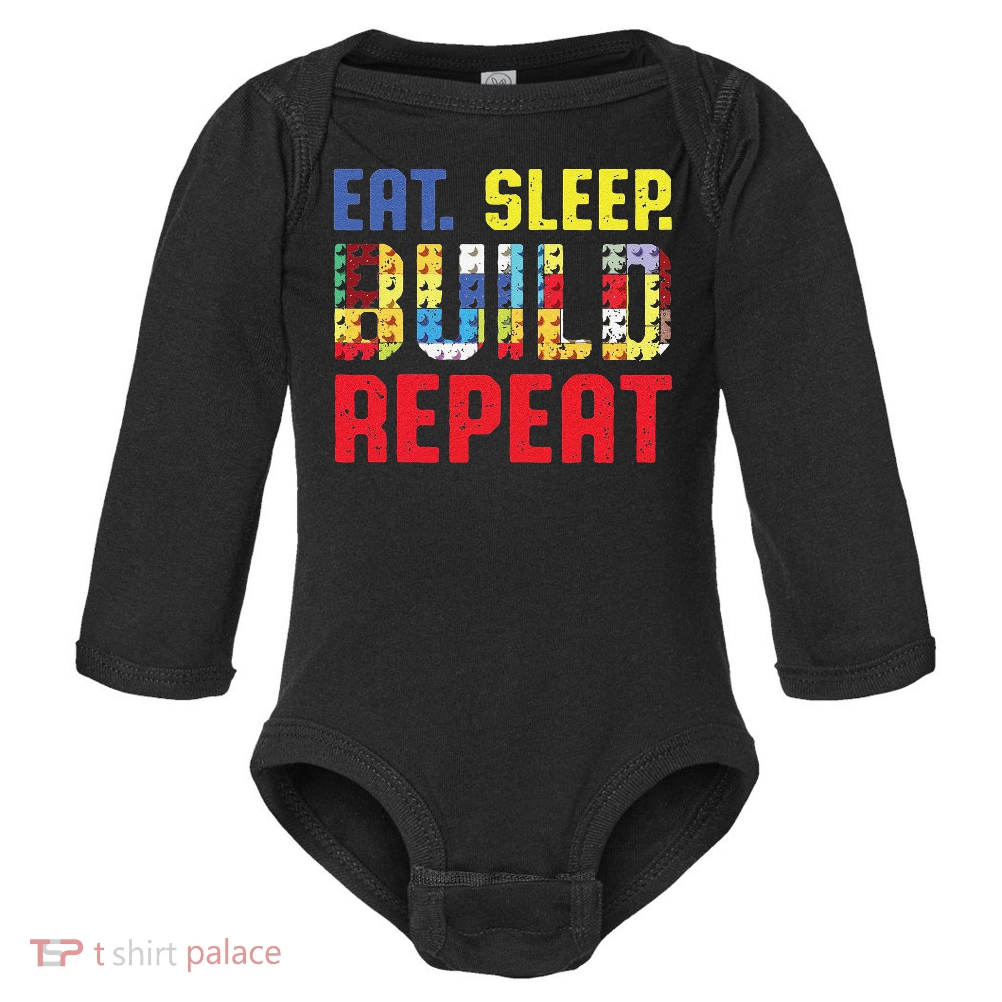 Funny Eat Sleep Build Repeat Building Funny Builders Baby Long Sleeve Bodysuit