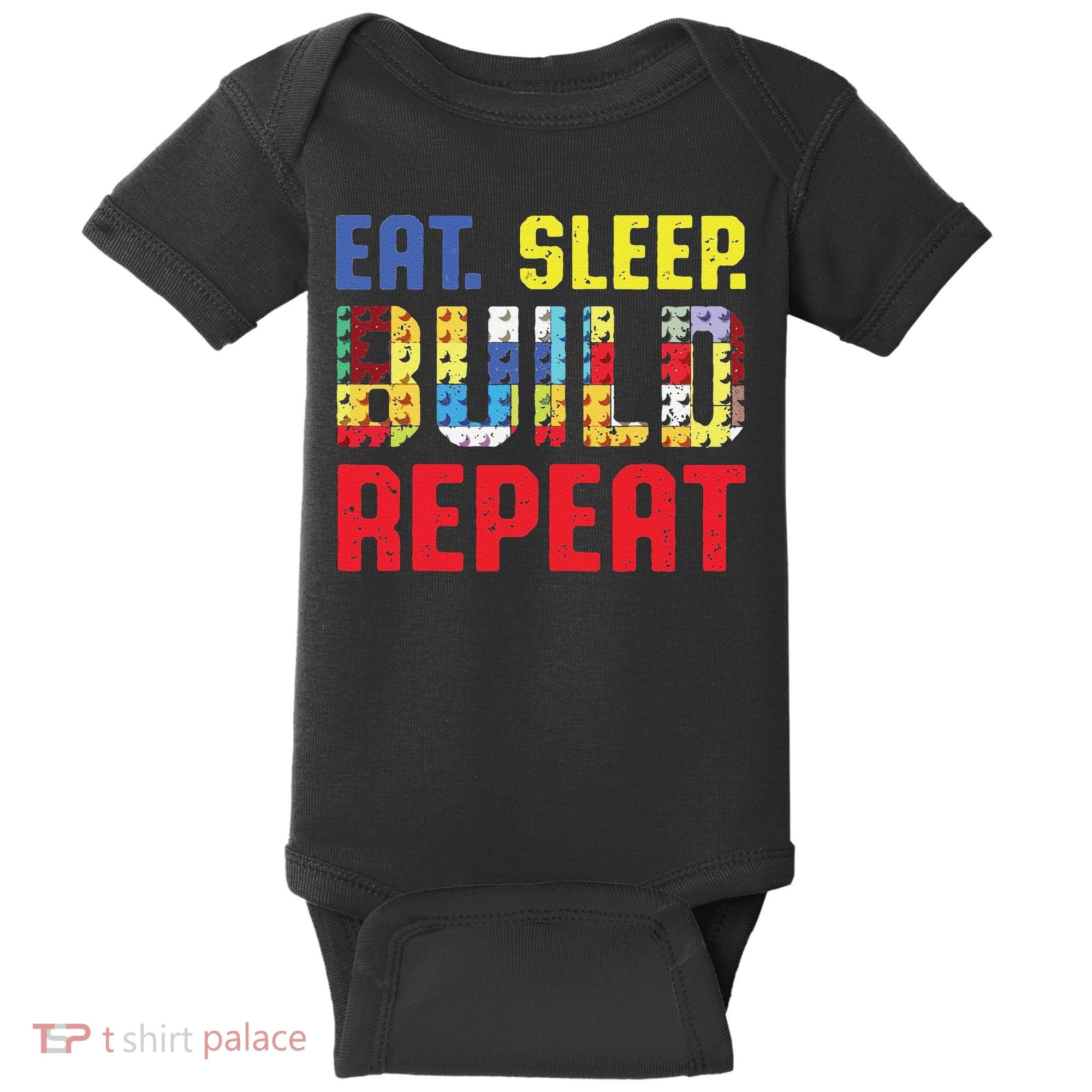 Funny Eat Sleep Build Repeat Building Funny Builders Baby Bodysuit
