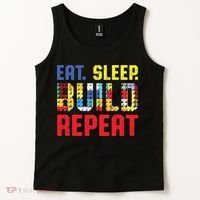 Funny Eat Sleep Build Repeat Building Funny Builders Tank Top thumb 2