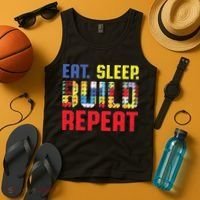 Funny Eat Sleep Build Repeat Building Funny Builders Tank Top thumb 4