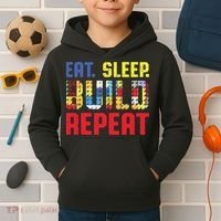Funny Eat Sleep Build Repeat Building Funny Builders Kids Hoodie thumb 2