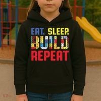Funny Eat Sleep Build Repeat Building Funny Builders Kids Hoodie thumb 3