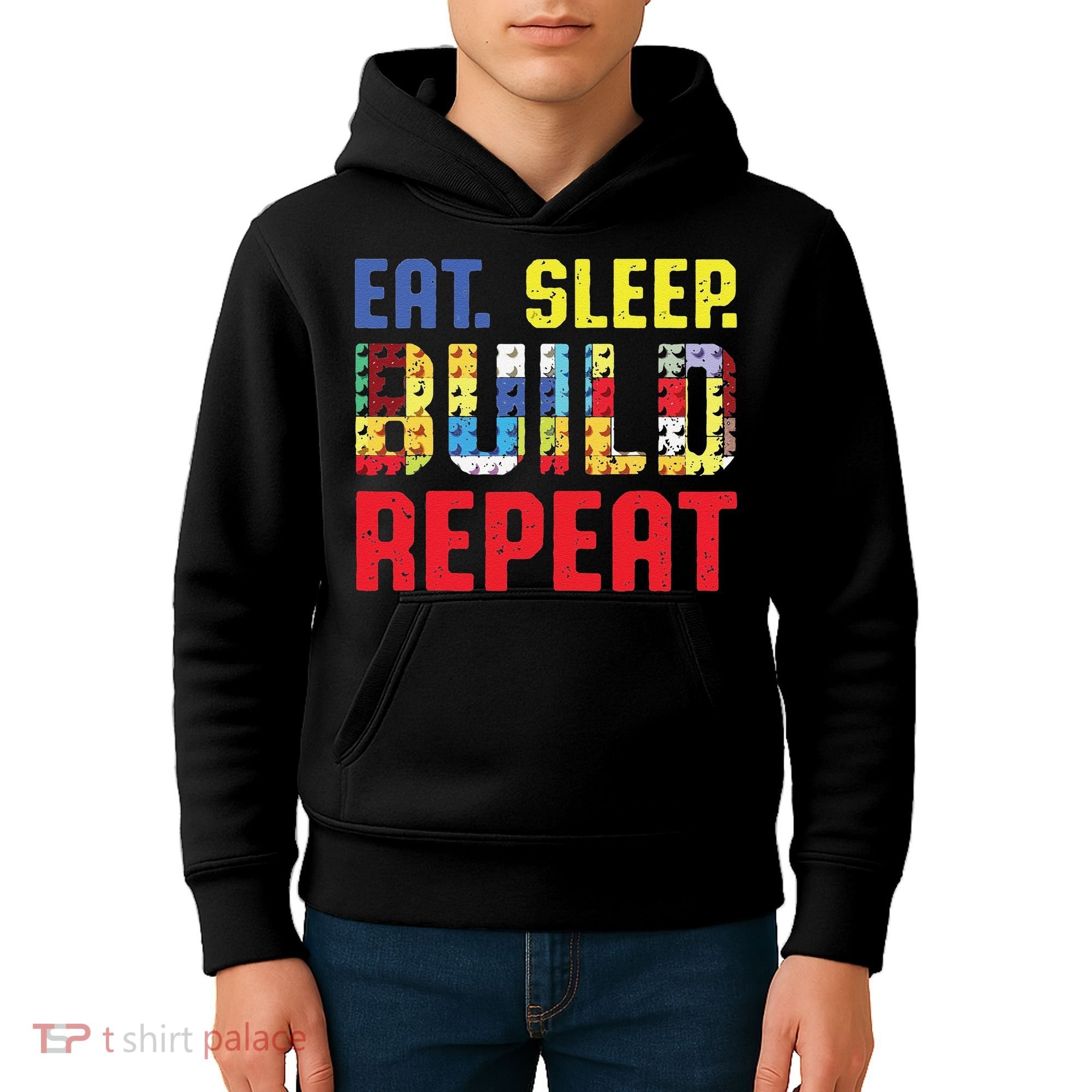 Funny Eat Sleep Build Repeat Building Funny Builders Kids Hoodie