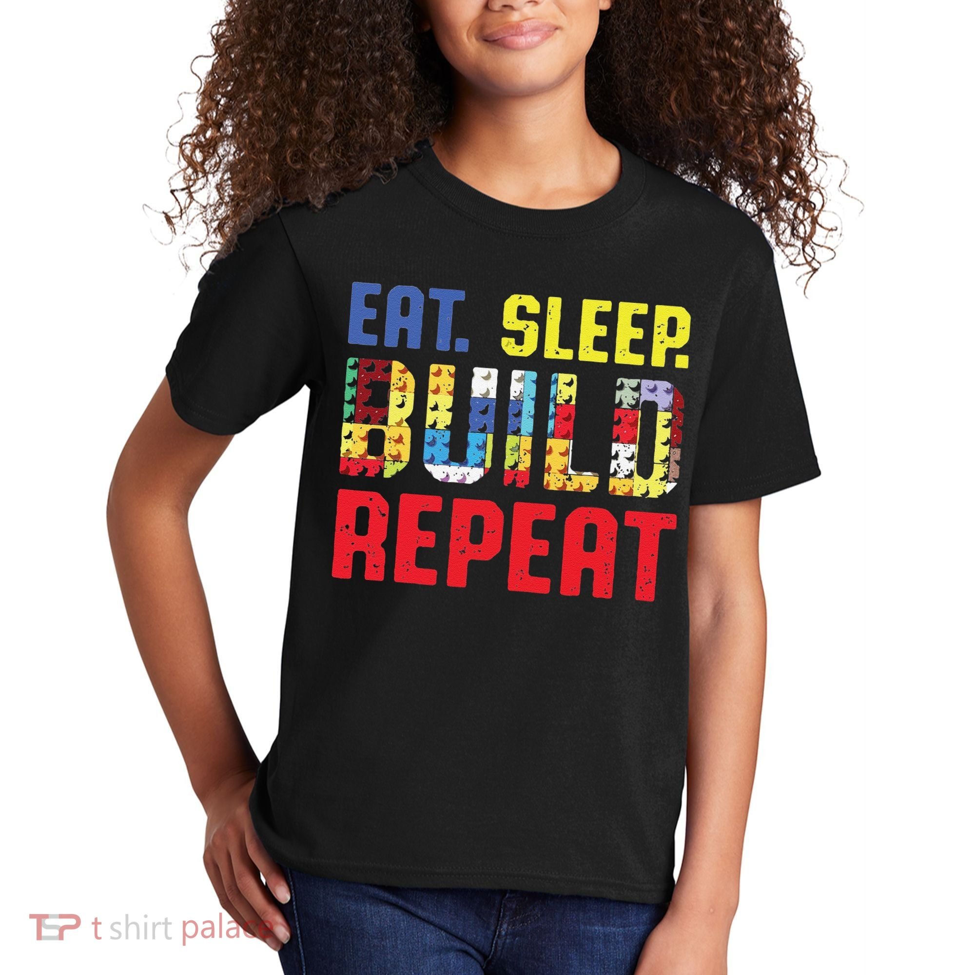 Funny Eat Sleep Build Repeat Building Funny Builders Kids T-Shirt