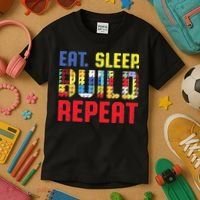 Funny Eat Sleep Build Repeat Building Funny Builders Kids T-Shirt thumb 3