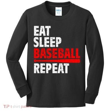 Funny Eat Sleep Baseball Repeat Gift Kids Long Sleeve Shirt