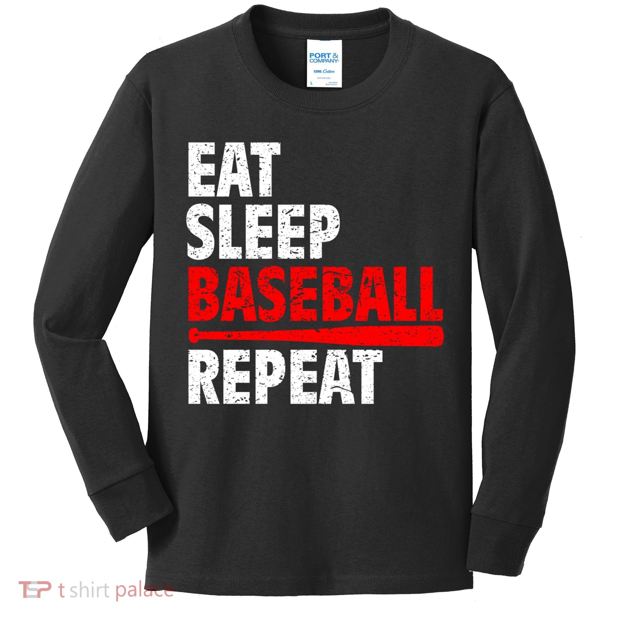 Funny Eat Sleep Baseball Repeat Gift Kids Long Sleeve Shirt