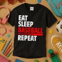 Funny Eat Sleep Baseball Repeat Gift Kids T-Shirt thumb 3