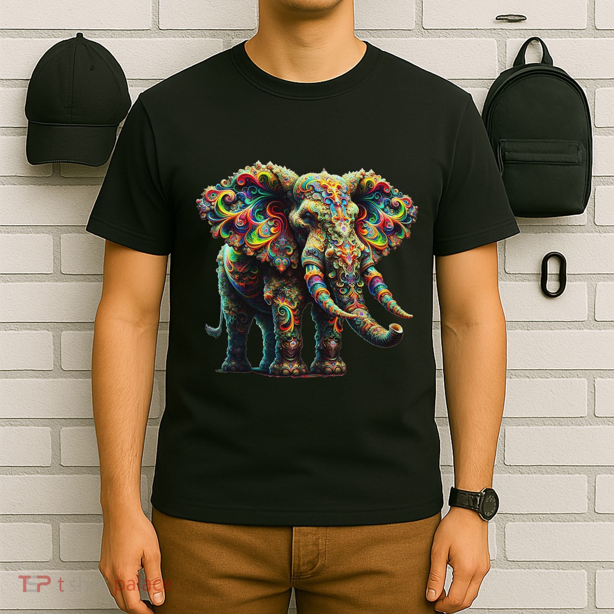 Fractal Elephant Spirit Animal Psychedelic Trippy T-Shirt