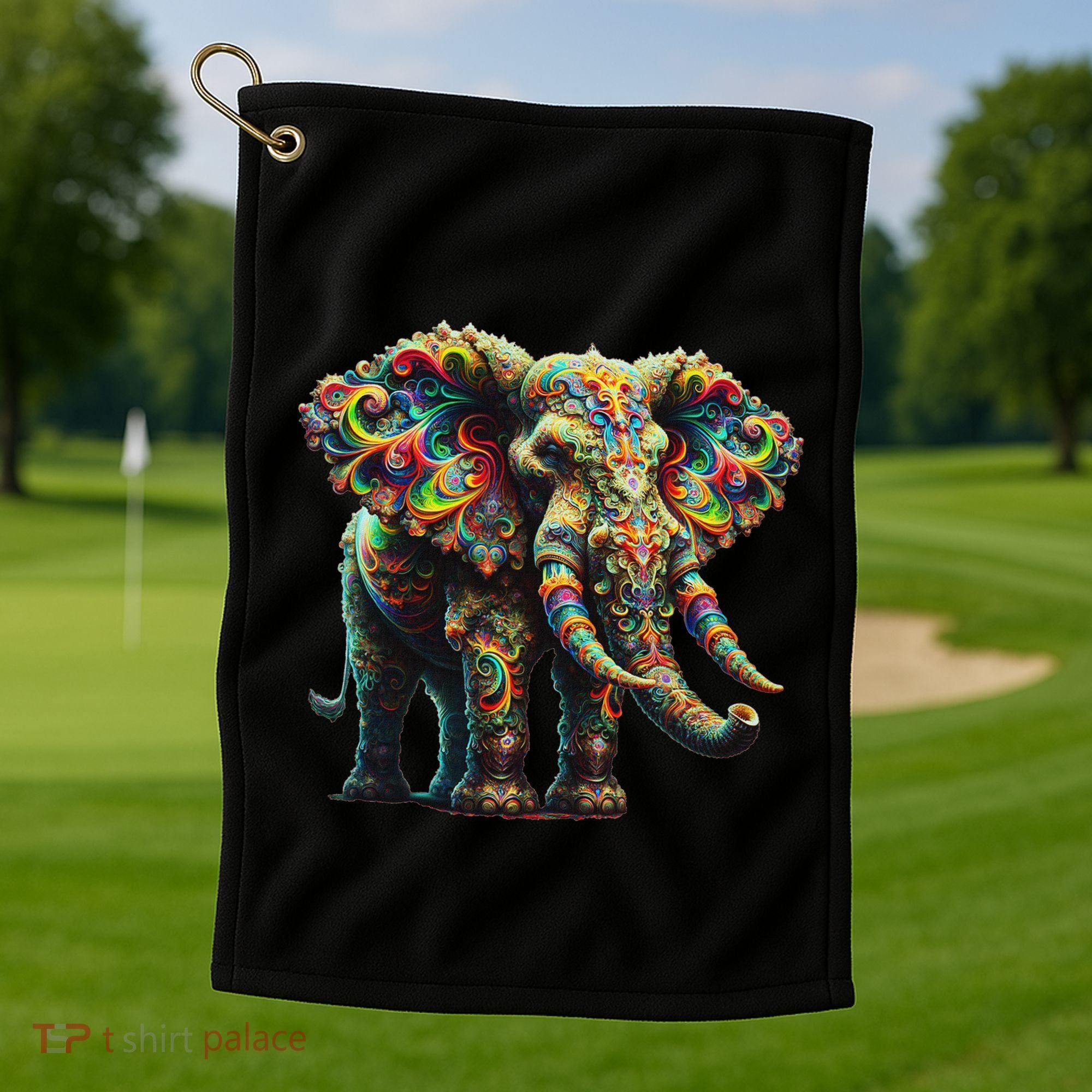 Fractal Elephant Spirit Animal Psychedelic Trippy Golf Towel