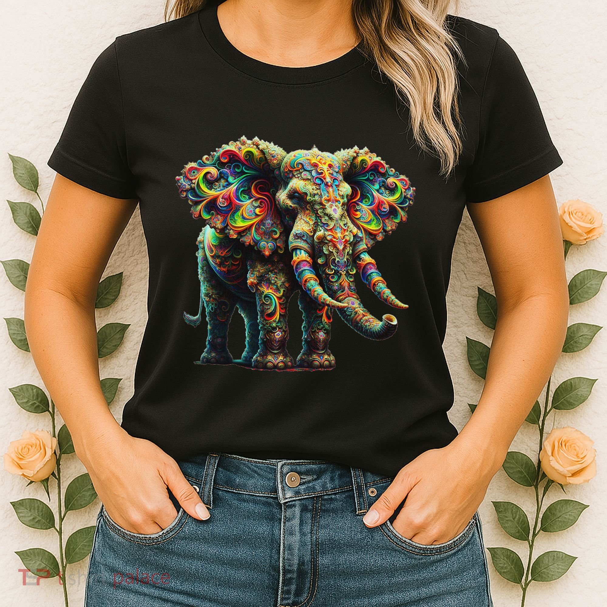 Fractal Elephant Spirit Animal Psychedelic Trippy Women's T-Shirt