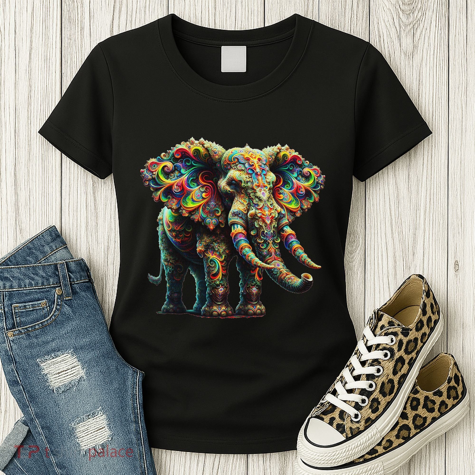Fractal Elephant Spirit Animal Psychedelic Trippy Women's T-Shirt
