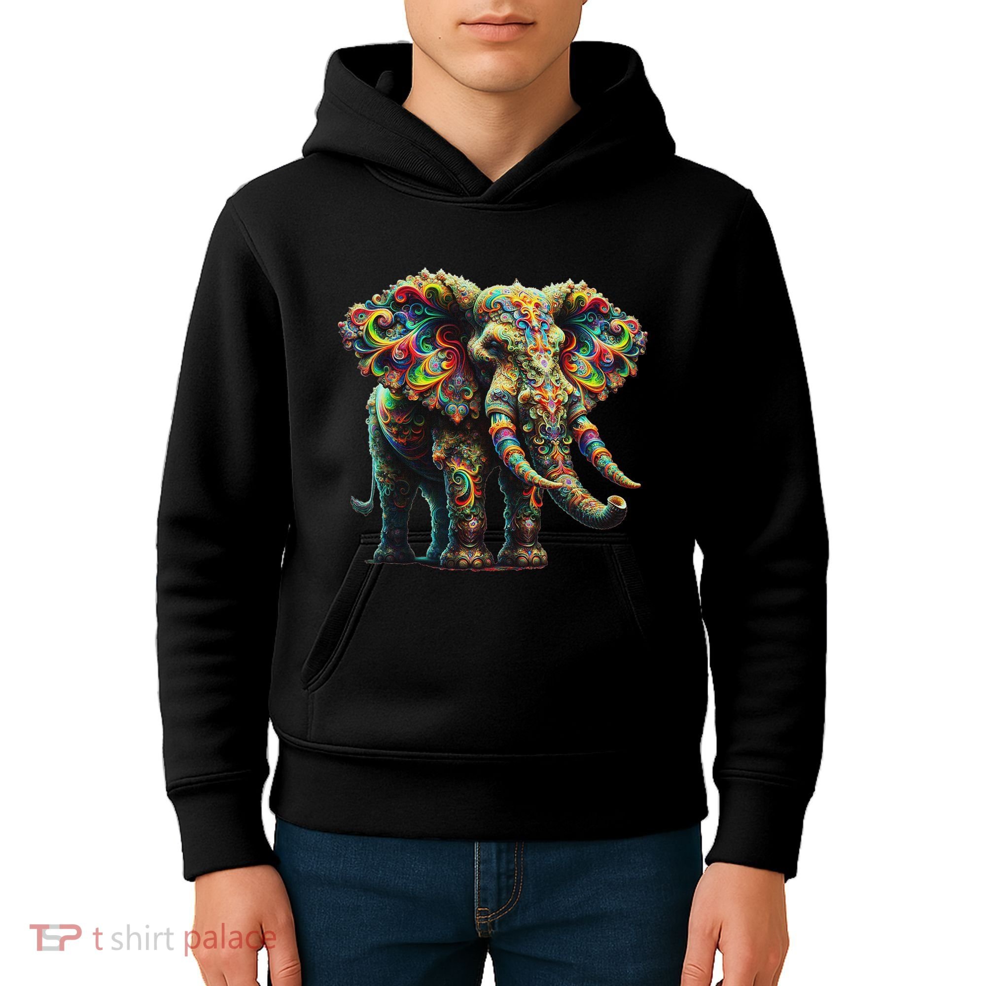 Fractal Elephant Spirit Animal Psychedelic Trippy Kids Hoodie