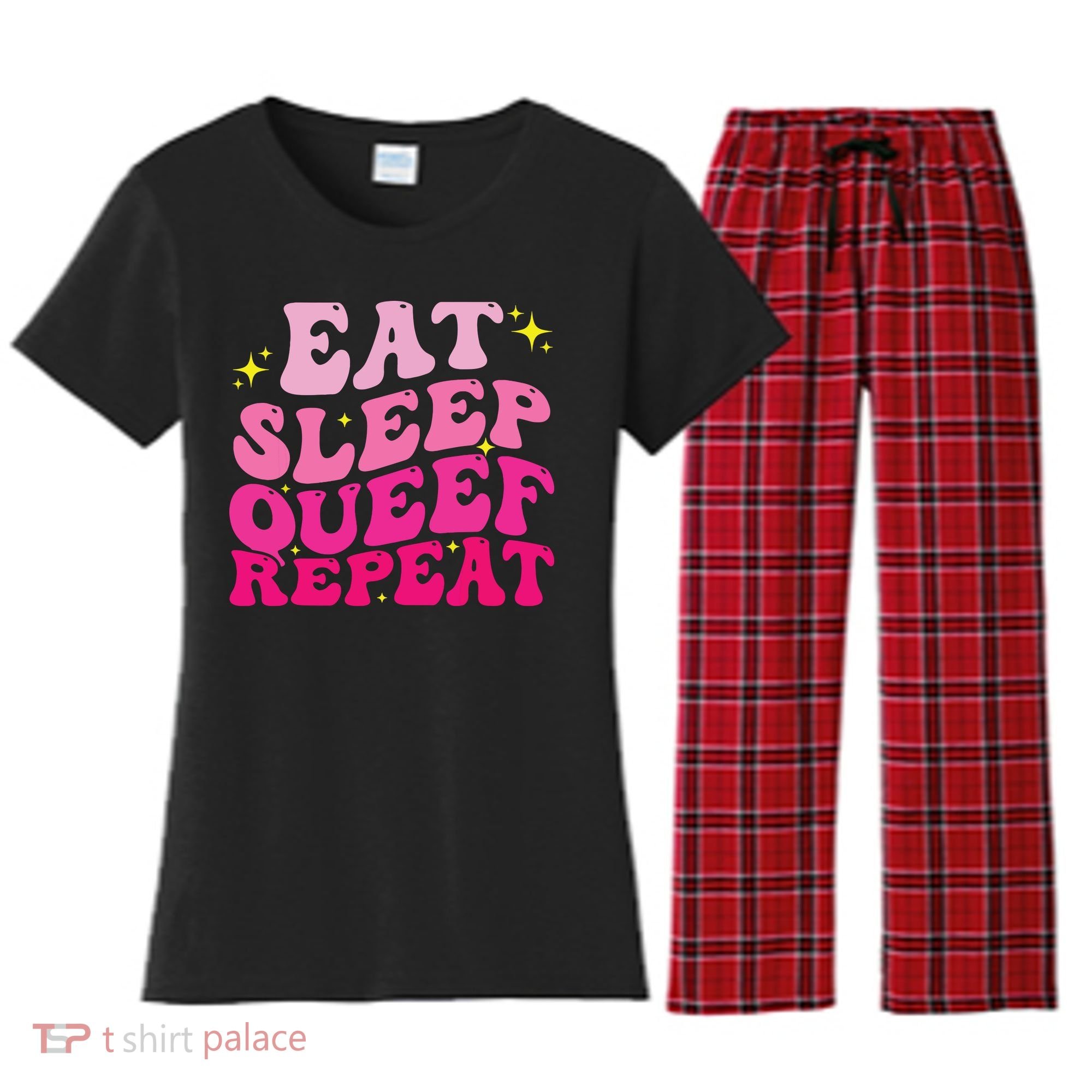 Funny Eat Sleep Queef Repeat Inappropriate Queefing Joke Women's Flannel Pajama Set