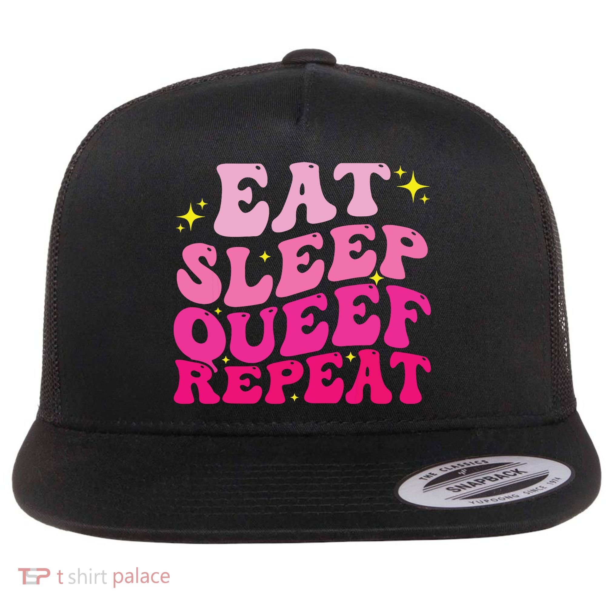 Funny Eat Sleep Queef Repeat Inappropriate Queefing Joke Flat Bill Trucker Hat