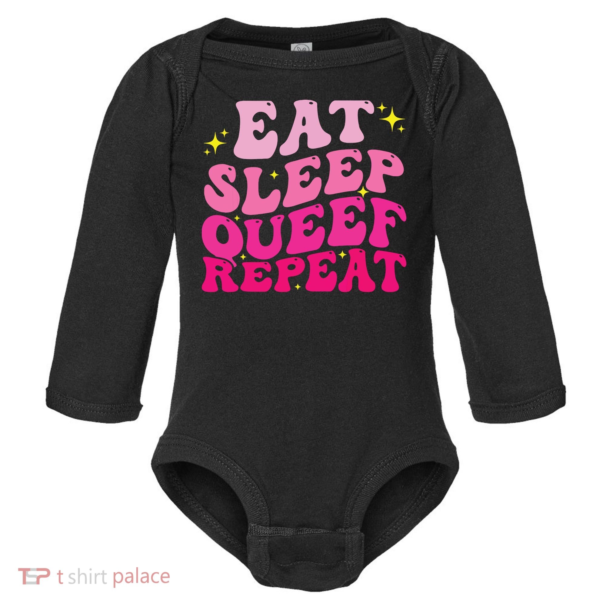 Funny Eat Sleep Queef Repeat Inappropriate Queefing Joke Baby Long Sleeve Bodysuit
