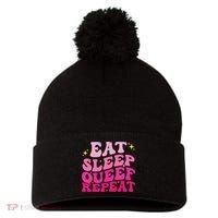 Funny Eat Sleep Queef Repeat Inappropriate Queefing Joke Pom Pom 12in Knit Beanie thumb 0