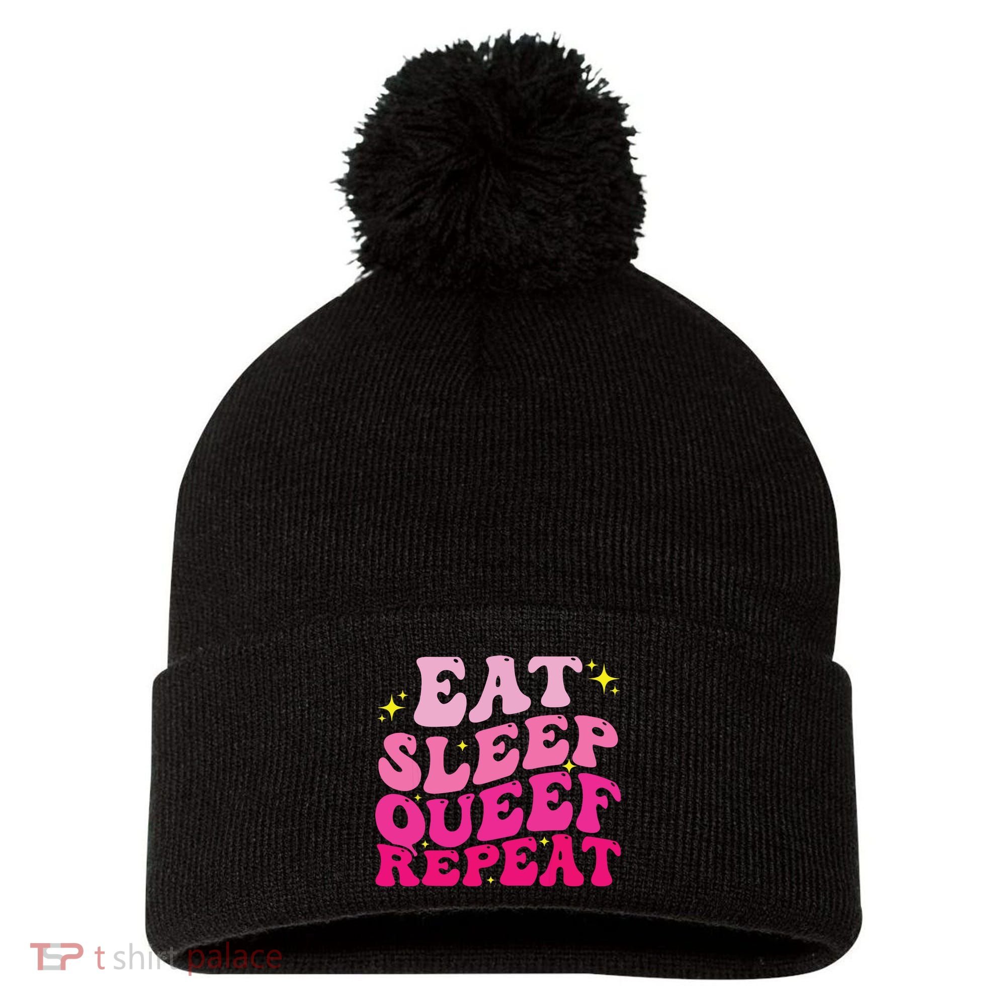 Funny Eat Sleep Queef Repeat Inappropriate Queefing Joke Pom Pom 12in Knit Beanie