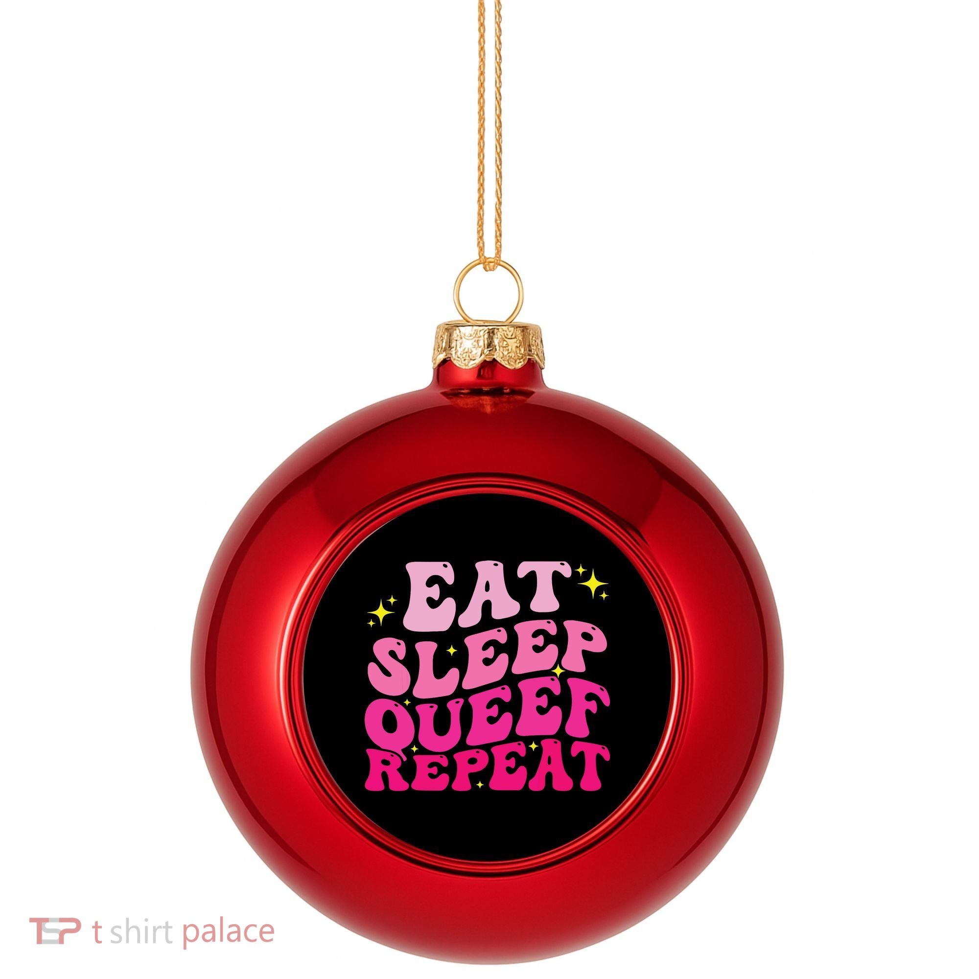 Funny Eat Sleep Queef Repeat Inappropriate Queefing Joke Plastic Christmas Ball Ornament