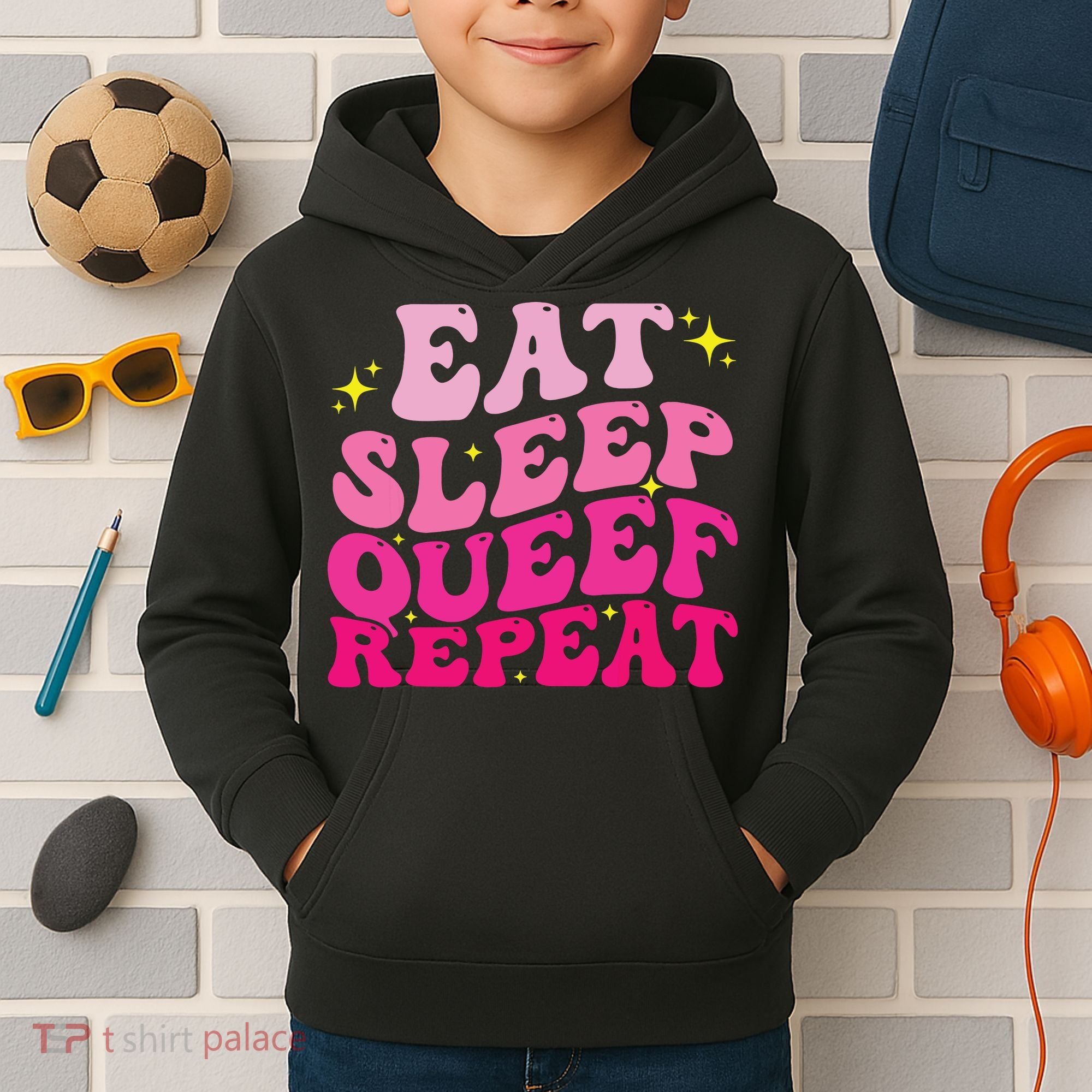 Funny Eat Sleep Queef Repeat Inappropriate Queefing Joke Kids Hoodie