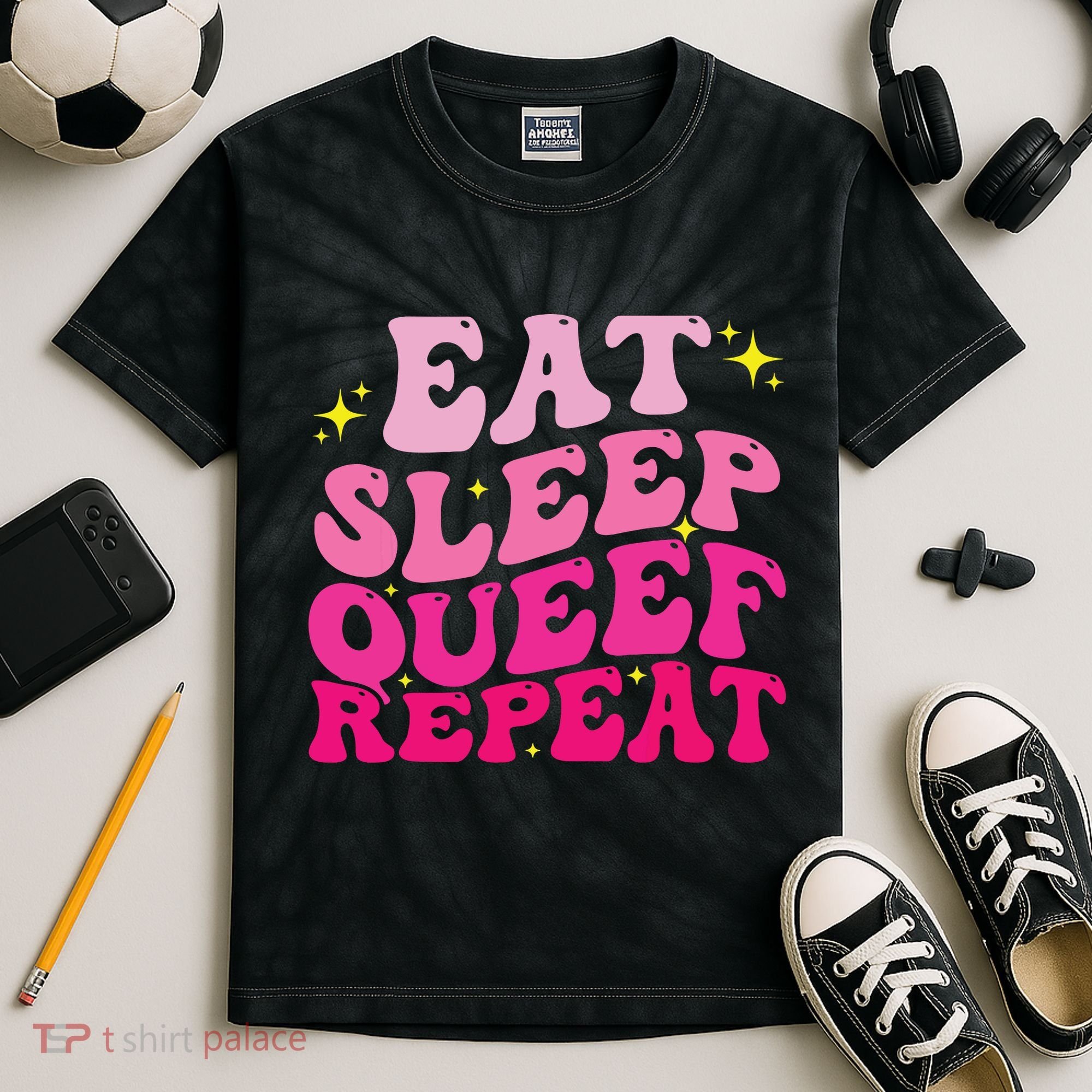 Funny Eat Sleep Queef Repeat Inappropriate Queefing Joke Kids Tie-Dye T-Shirt