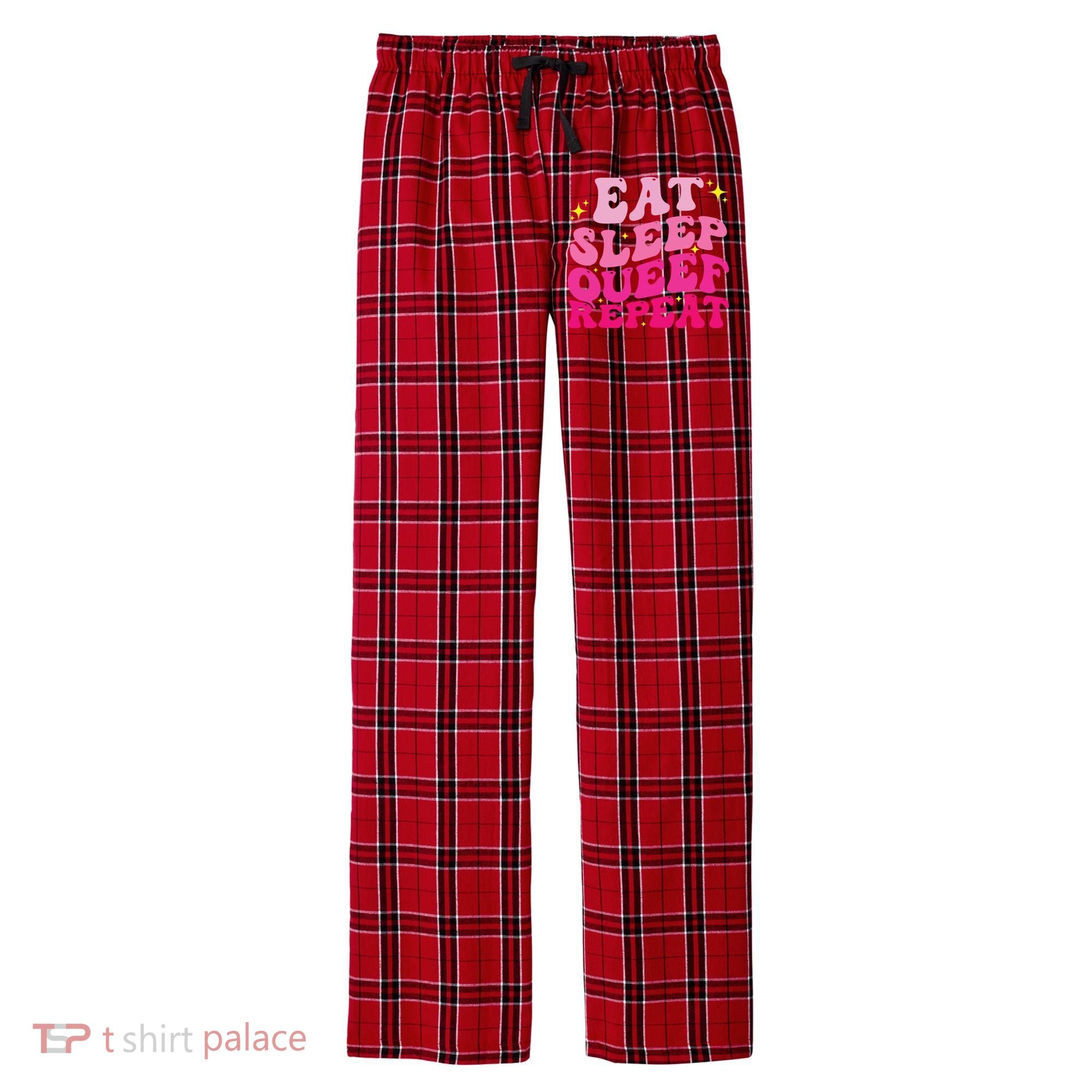 Funny Eat Sleep Queef Repeat Inappropriate Queefing Joke Men's Flannel Plaid Pajama Pants