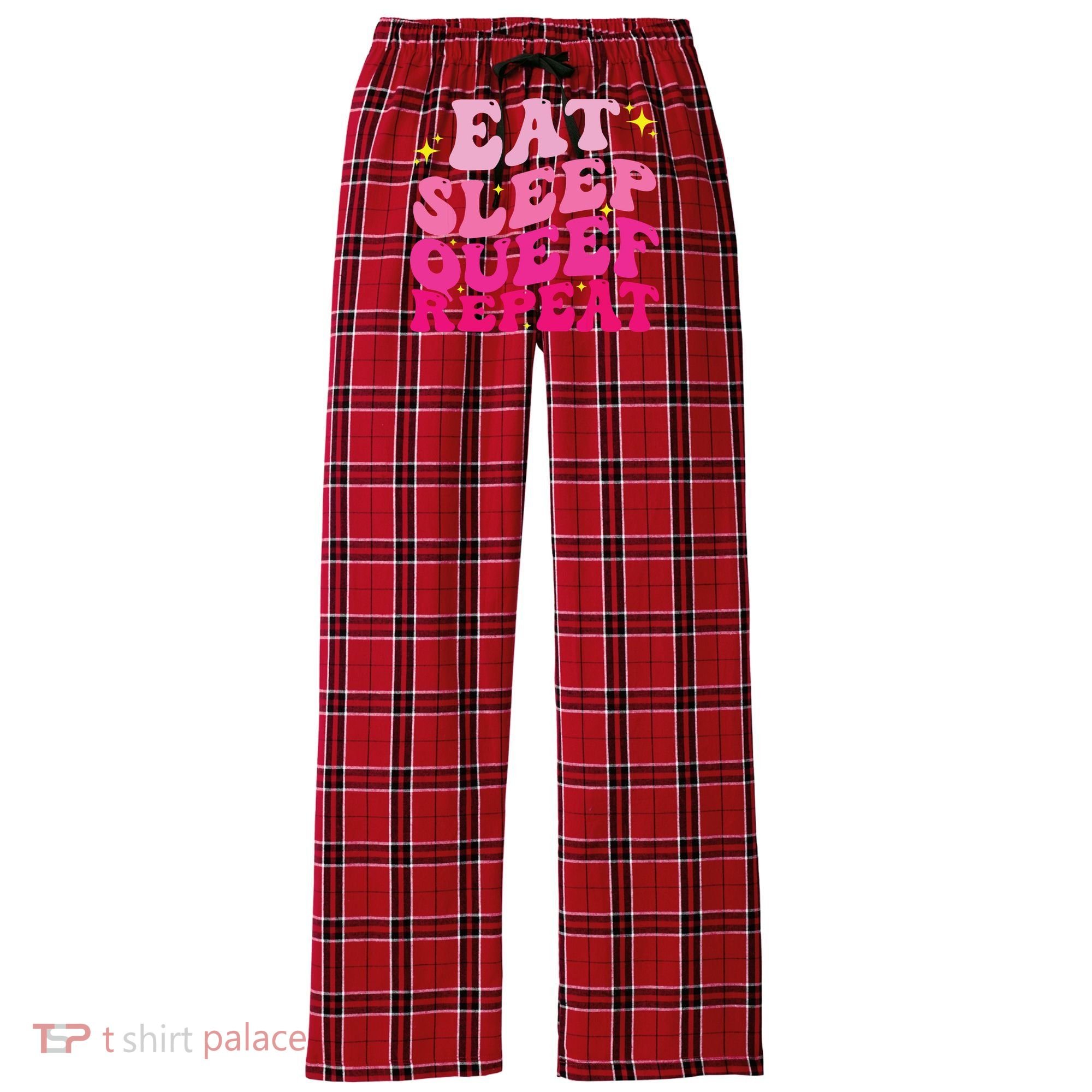 Funny Eat Sleep Queef Repeat Inappropriate Queefing Joke Women's Flannel Plaid Pajama Pants