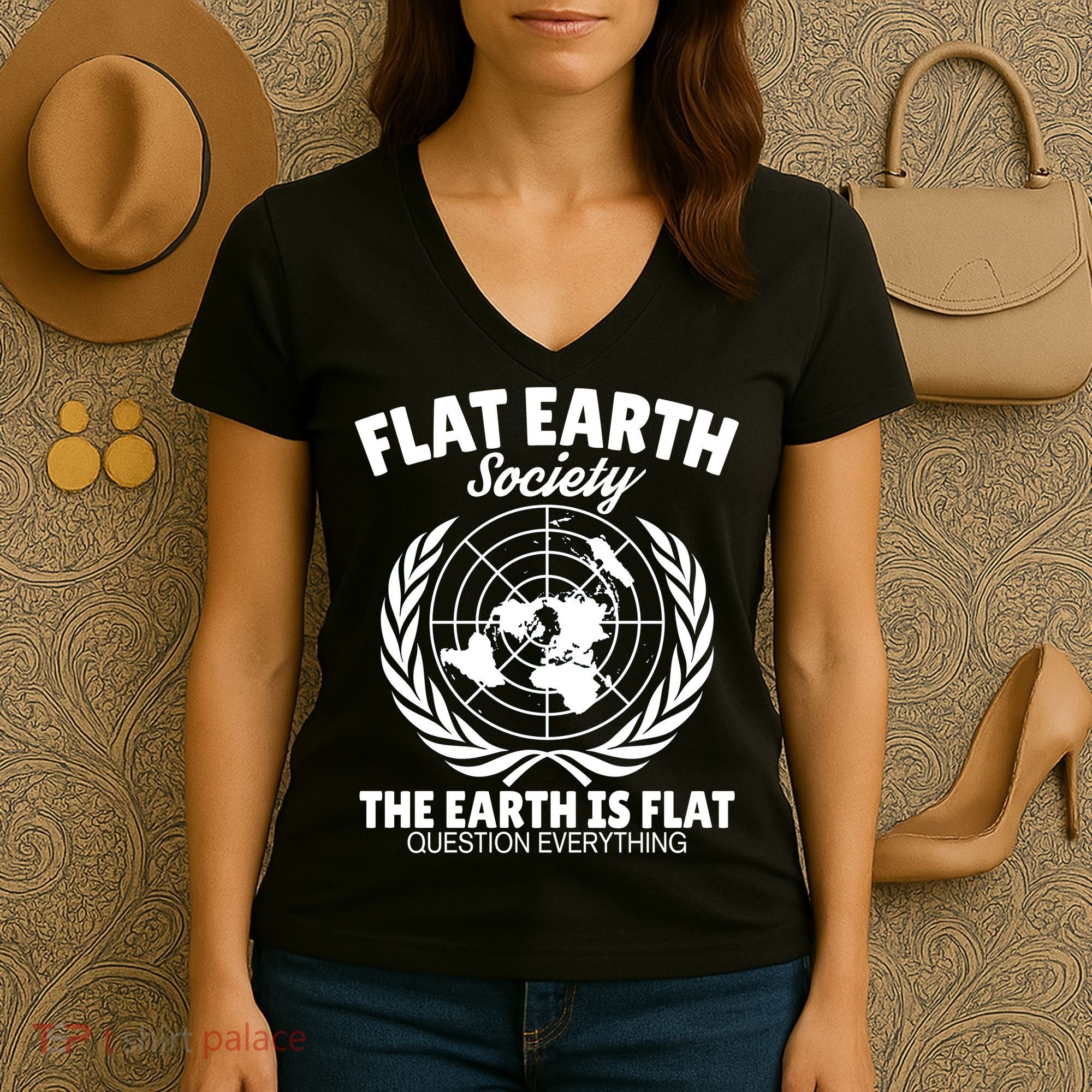 Flat Earth Society Flat Earther Women's V-Neck T-Shirt