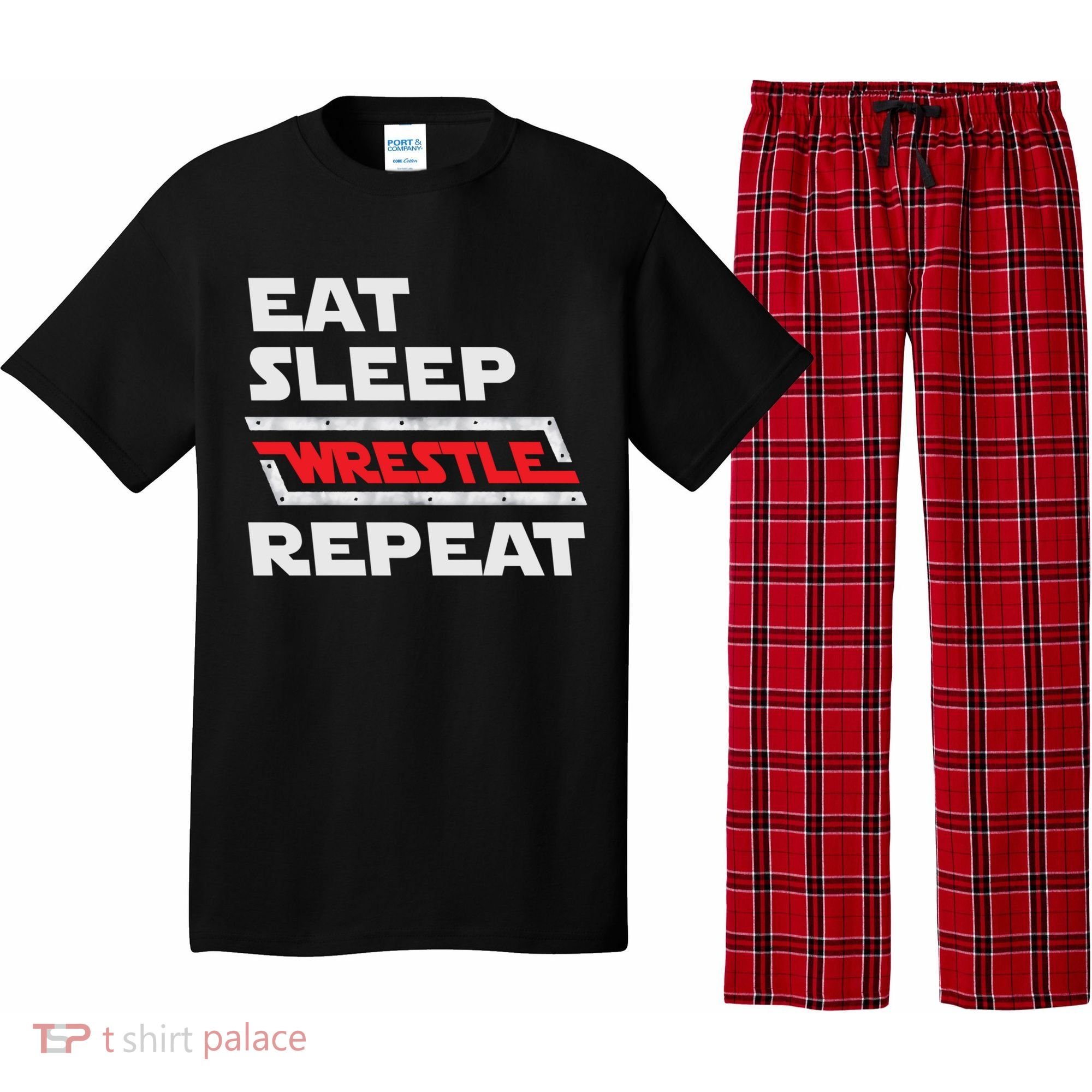 Funny Eat Sleep Wrestle Repeat Wrestling Gift Gift Pajama Set