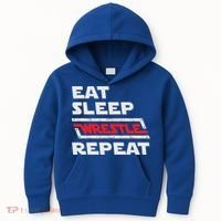 Funny Eat Sleep Wrestle Repeat Wrestling Gift Gift Kids Hoodie thumb 0