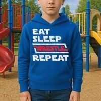 Funny Eat Sleep Wrestle Repeat Wrestling Gift Gift Kids Hoodie thumb 2