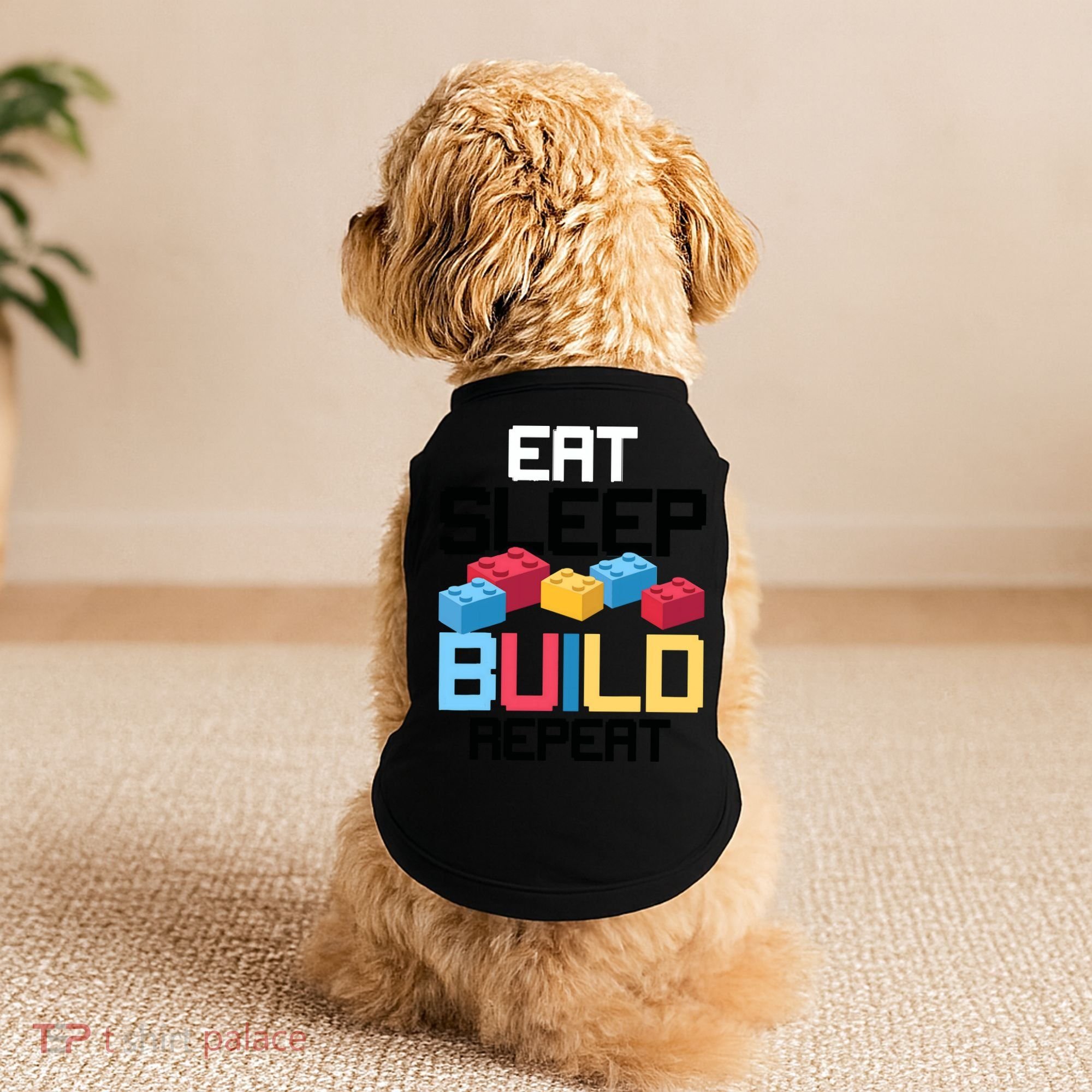 Funny Eat Sleep Build Gift Men Women Cool Blocks Building Doggie Tank