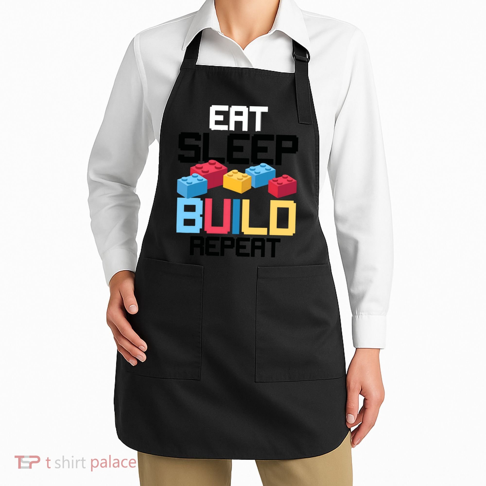 Funny Eat Sleep Build Gift Men Women Cool Blocks Building Apron