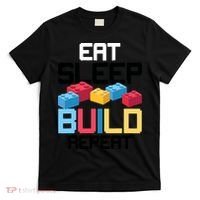 Funny Eat Sleep Build Gift Men Women Cool Blocks Building T-Shirt thumb 0