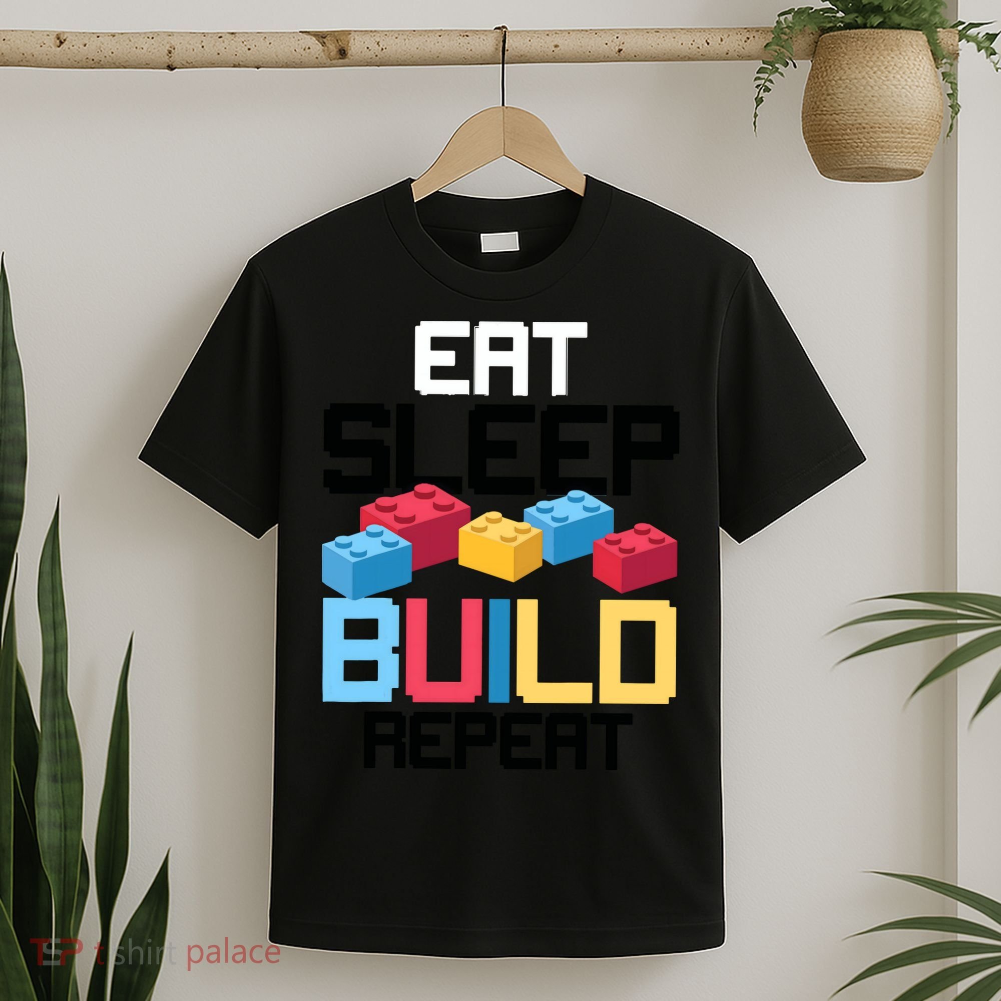 Funny Eat Sleep Build Gift Men Women Cool Blocks Building T-Shirt