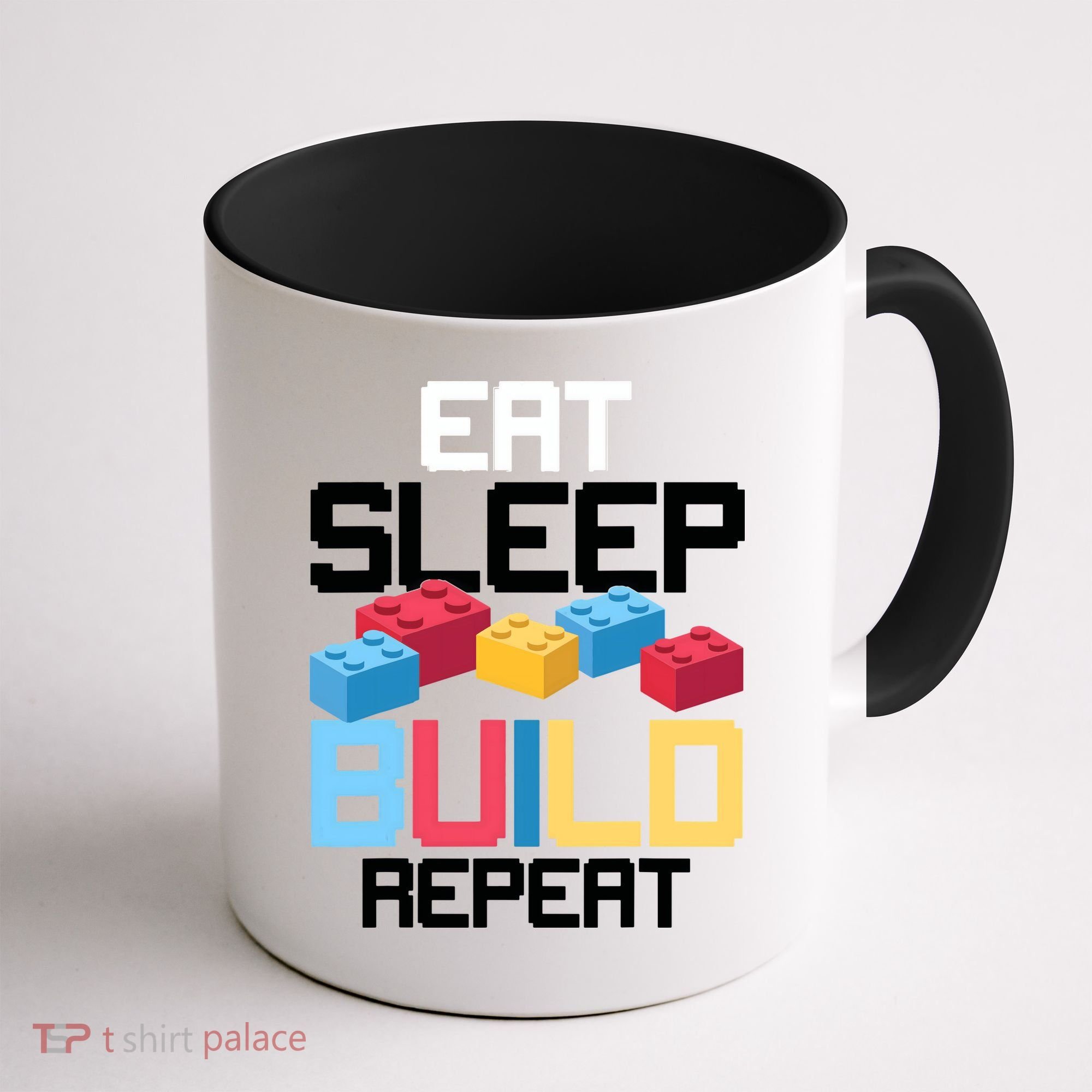 Funny Eat Sleep Build Gift Men Women Cool Blocks Building Coffee Mug