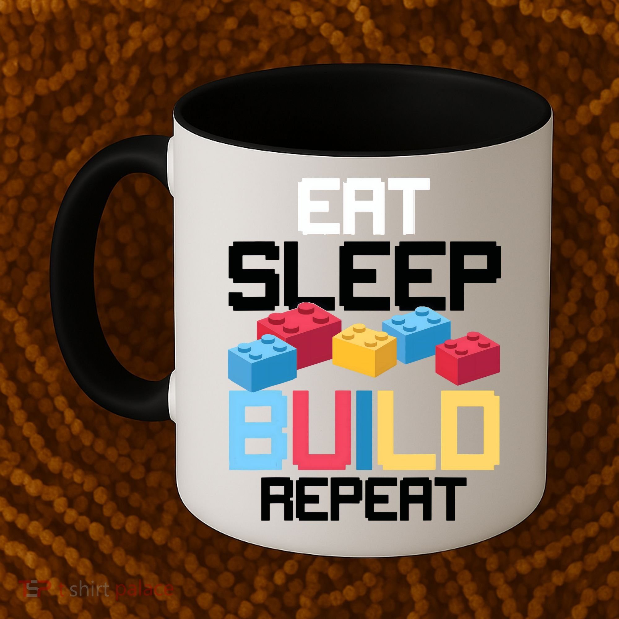 Funny Eat Sleep Build Gift Men Women Cool Blocks Building Coffee Mug