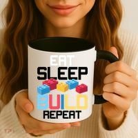 Funny Eat Sleep Build Gift Men Women Cool Blocks Building Coffee Mug thumb 3