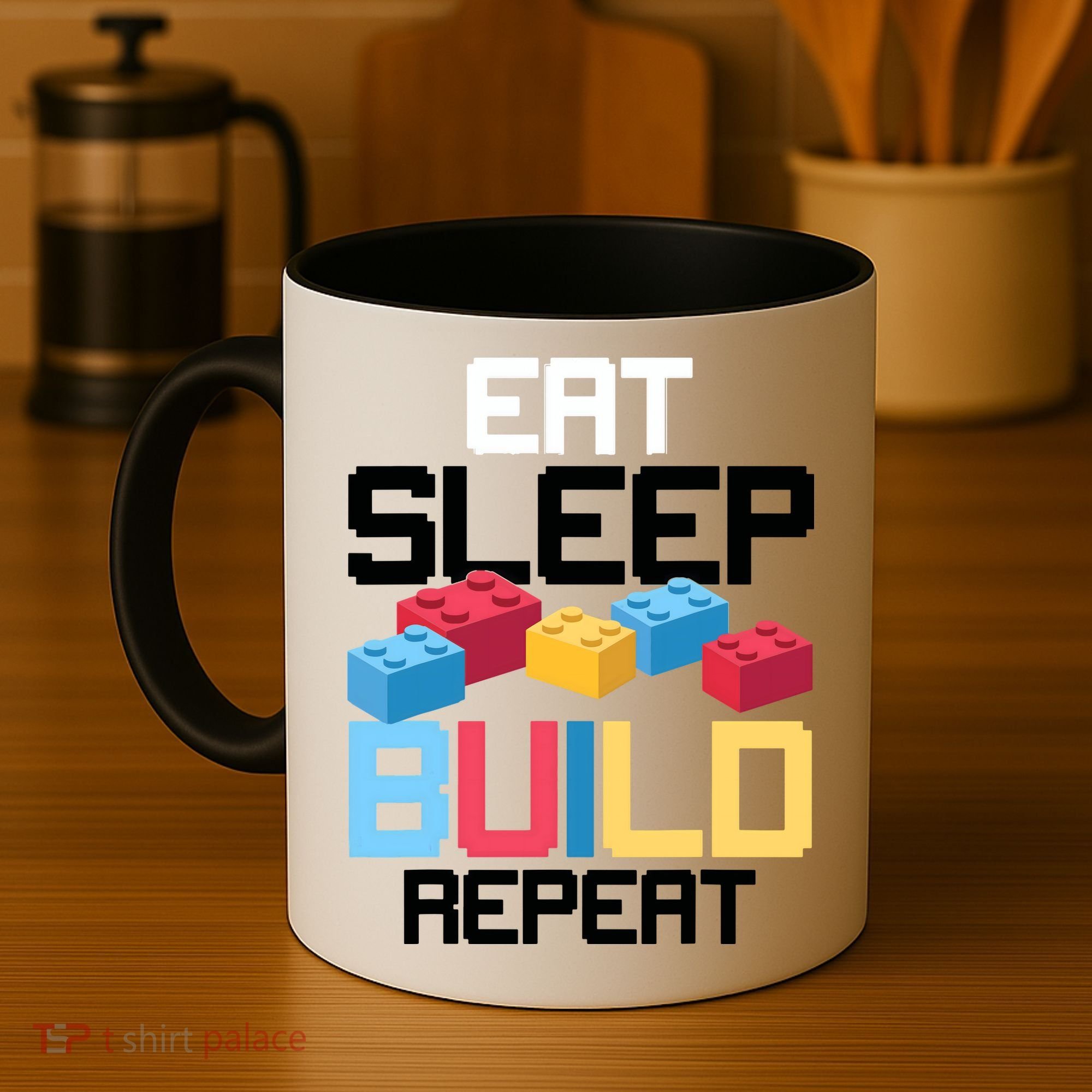 Funny Eat Sleep Build Gift Men Women Cool Blocks Building Coffee Mug