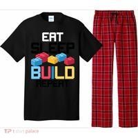 Funny Eat Sleep Build Gift Men Women Cool Blocks Building Pajama Set thumb 0