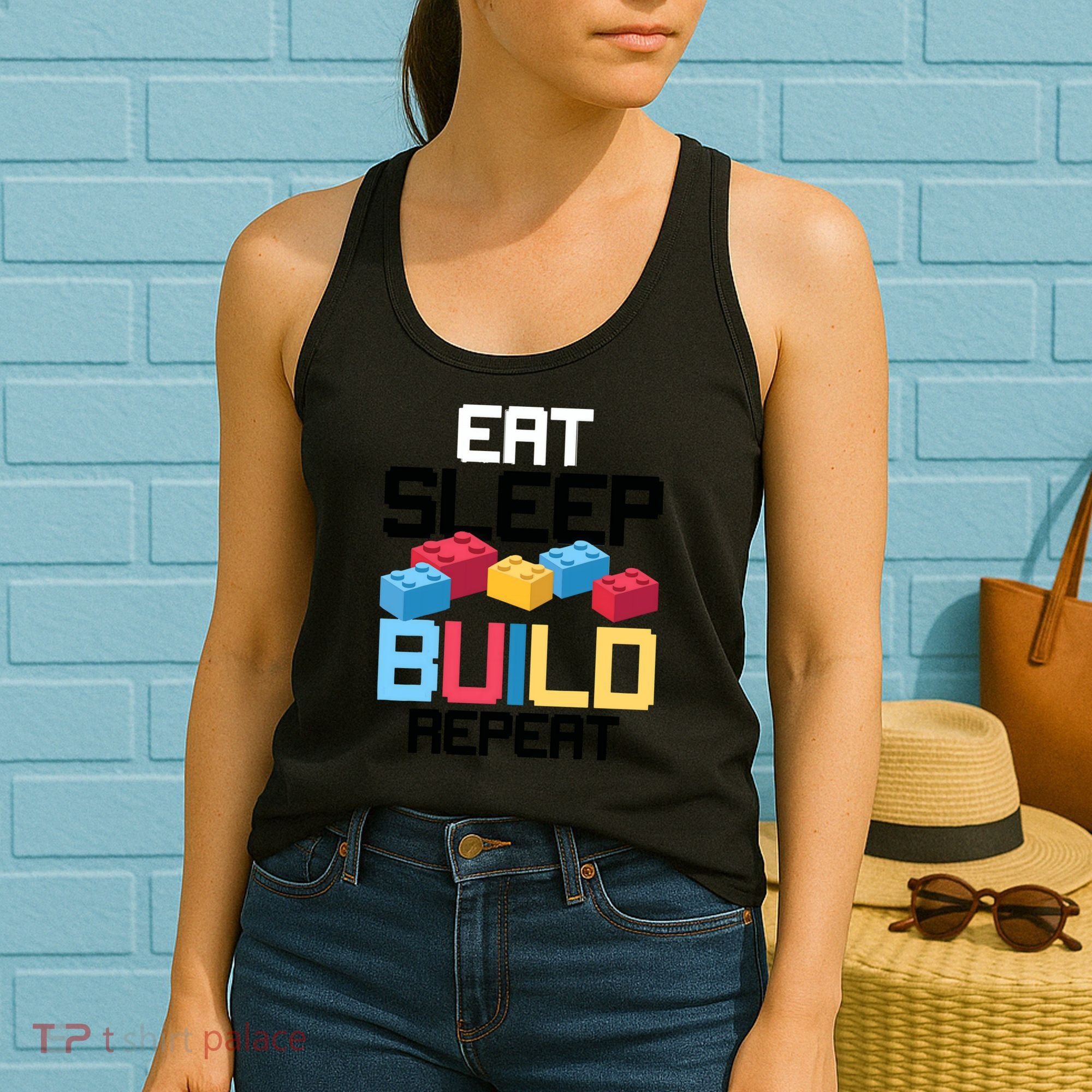 Funny Eat Sleep Build Gift Men Women Cool Blocks Building Women's Tank Top