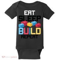 Funny Eat Sleep Build Gift Men Women Cool Blocks Building Baby Bodysuit thumb 0