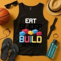 Funny Eat Sleep Build Gift Men Women Cool Blocks Building Tank Top thumb 4