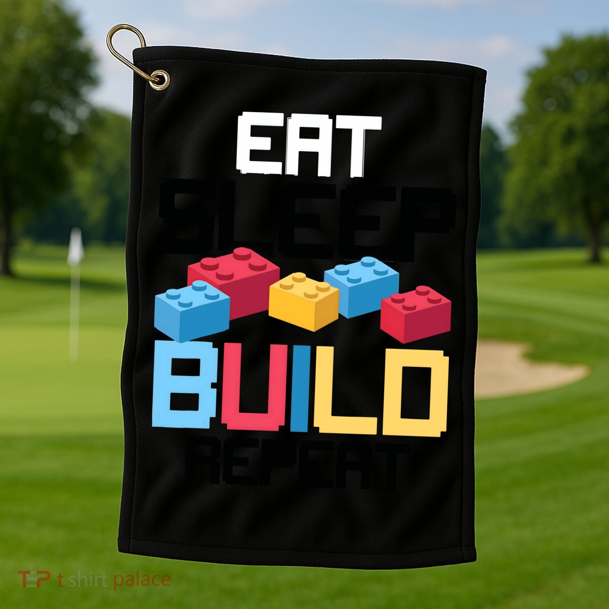 Funny Eat Sleep Build Gift Men Women Cool Blocks Building Golf Towel