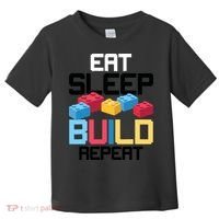 Funny Eat Sleep Build Gift Men Women Cool Blocks Building Toddler T-Shirt thumb 0