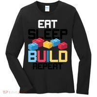 Funny Eat Sleep Build Gift Men Women Cool Blocks Building Women's Long Sleeve Shirt thumb 0