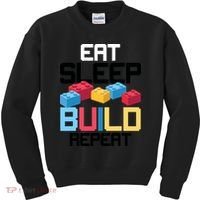 Funny Eat Sleep Build Gift Men Women Cool Blocks Building Kids Sweatshirt thumb 0